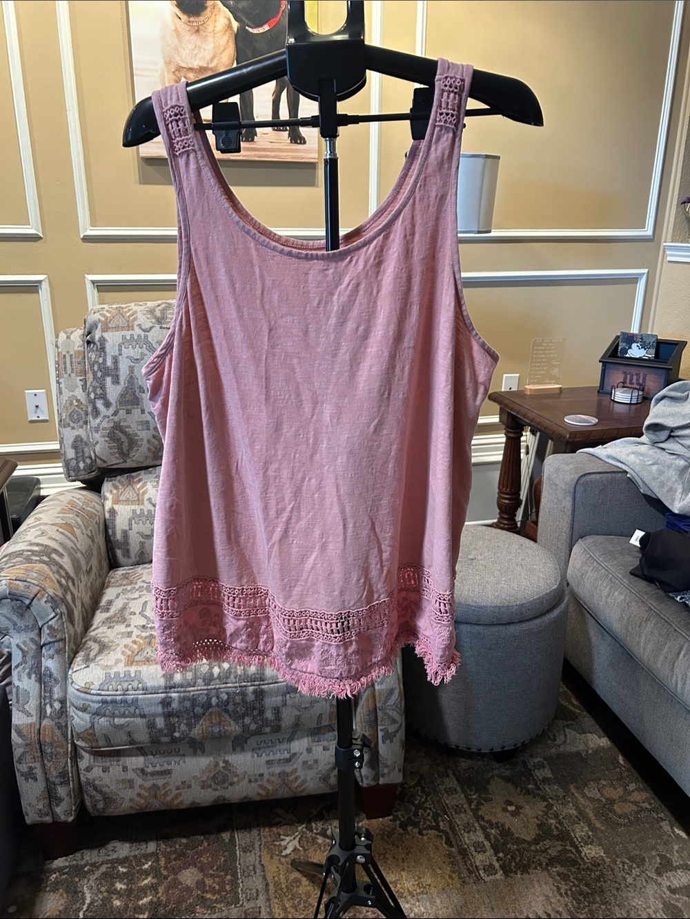 Sonoma Dusty Rose Crochet-Hem Tank Top